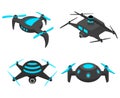 Drones set. Different quadcopters, flying gadget with camera. Military or delivery devices. robotic technologies. Aerial