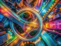 A DronesEye View of Abstract Quantum Data Dynamic Digital Information Patterns Dance in a Vibrant Aerial Symphony