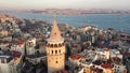 Droneview of Galata Tower and Bosphorus