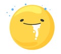 Drooling yellow smiley face emoticon. Happy drool expression, cute digital emoji design. Satisfied hungry smile vector