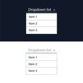 Drop-down list with menu items for the website. The view is in the expanded state. User interface for the website and Royalty Free Stock Photo