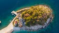 Drop down view of coastal village at sunset. Royalty Free Stock Photo