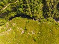 Drop down view of river runing through forest. Royalty Free Stock Photo