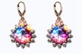 Drop earrings with colored crystals on white background. Generative AI Royalty Free Stock Photo