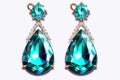 Drop earrings with colored crystals on white background. Generative AI Royalty Free Stock Photo