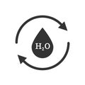 Drop of H2O water with arrows around icon. Illustration of an isolated recycle or reuse sign with the text H2O
