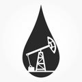Drop icon with oil pumpjack. oil industry and fuel production symbol. isolated vector image Royalty Free Stock Photo