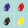 Drop icon: water, petroleum, oil and blood. Vector image of a drop in blue, red, yellow and black colors. Environment, ecology and Royalty Free Stock Photo