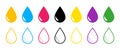 Drop icons. Water and oil drops. Color droplets. Logo raindrop isolated on white background. Graphic symbols of liquid. Vector Royalty Free Stock Photo