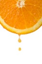 Drop of juice falling from orange half isolated