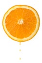 Drop of juice falling from orange half isolated Royalty Free Stock Photo