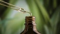 A drop of liquid from a pipette on a green background