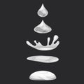 Drop of liquid, water falls and makes a splash. Phases, frames, for animation, cartoon style, vector, isolated Royalty Free Stock Photo