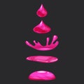 Drop of liquid, water falls and makes a splash, pink colour. Phases, frames, for animation, cartoon style, vector Royalty Free Stock Photo