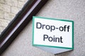 Drop off point sign for charity shop donation and recycle yard for goods toys food bank and clothes for welfare and the poor