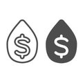 Drop of oil and dollar, fuel price, cost line and solid icon, oil industry concept, oil and usd vector sign on white Royalty Free Stock Photo