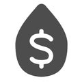 Drop of oil and dollar, fuel price, cost solid icon, oil industry concept, oil and usd vector sign on white background Royalty Free Stock Photo