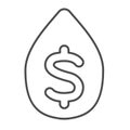 Drop of oil and dollar, fuel price, cost thin line icon, oil industry concept, oil and usd vector sign on white Royalty Free Stock Photo