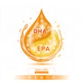 Drop orange omega 3 solution Serum and DHA, EPA. On white background. Hyaluronic acid skin care ad. Royalty Free Stock Photo