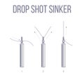 Drop shot rig stick sinker setup for catching predatory fish with spinning rod and soft plastic lure bait.