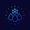 drop with snowflake, frozen water line vector icon