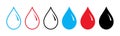 Set of glossy water, blood and oil drop icon set.