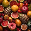 fruit background healthy food fresh vitamin strawberry juicy drop water green. Generative AI. Royalty Free Stock Photo