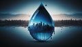 a drop of water on the background of the city blue color, Generative AI Royalty Free Stock Photo