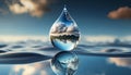 a drop of water on the background of the city blue color, Generative AI Royalty Free Stock Photo