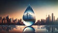 a drop of water on the background of the city blue color, Generative AI Royalty Free Stock Photo