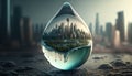 a drop of water on the background of the city blue color, Generative AI Royalty Free Stock Photo