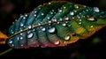 A drop of water balancing on the edge of a leaf. AI generated Royalty Free Stock Photo