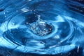 Drop of water. Blue water drop. Falling water. Water splash close-up Royalty Free Stock Photo