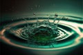 Drop of water falling and splashing. Close up view. Green color. Mmoving fluid. Generative AI Royalty Free Stock Photo