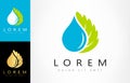 Drop of water and green leaf logo