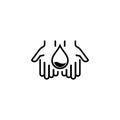 A drop of water in hands icon. Save water resources concept. Vector on isolated white background. EPS 10 Royalty Free Stock Photo