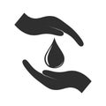Drop of water between hands icon vector illustration. A symbol of cleanliness, care and careful handling of water