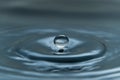 A drop of water hovering in the air before hitting a water surface, which will cause a beautiful splash, close-up photo Royalty Free Stock Photo