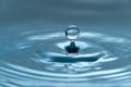 A drop of water hovering in the air before hitting a water surface, which will cause a beautiful splash, close-up photo Royalty Free Stock Photo