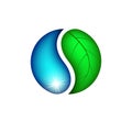 Creative globe logo, drop water and leaf plant, mockup Eco emblem, save Earth day icon