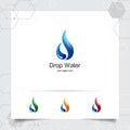Drop water logo design with concept of droplet icon and splash water vector used for mineral water company and plumbing Royalty Free Stock Photo
