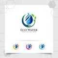 Drop water logo design with concept of droplet water icon with green ecology vector used for mineral water company and plumbing