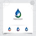 Drop water logo design with concept of droplet water icon with green ecology vector used for mineral water company and plumbing Royalty Free Stock Photo