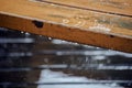 Drop of water on wood with raindrop