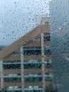 Droplets on the glass on a beautiful rainy day