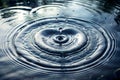 Droplets of water falling into a pond, creating conce