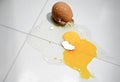 Dropped and Cracked Fresh Brown Egg with Yolk on the Kitchen Flo