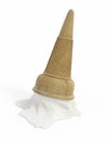 Dropped ice cream cone isolated on white background. 3D illustration Royalty Free Stock Photo
