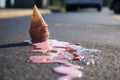 a dropped ice cream cone staining a clean pavement Royalty Free Stock Photo
