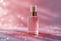 Dropper bottle of serum mockup on an abstract pink background with light and shadows